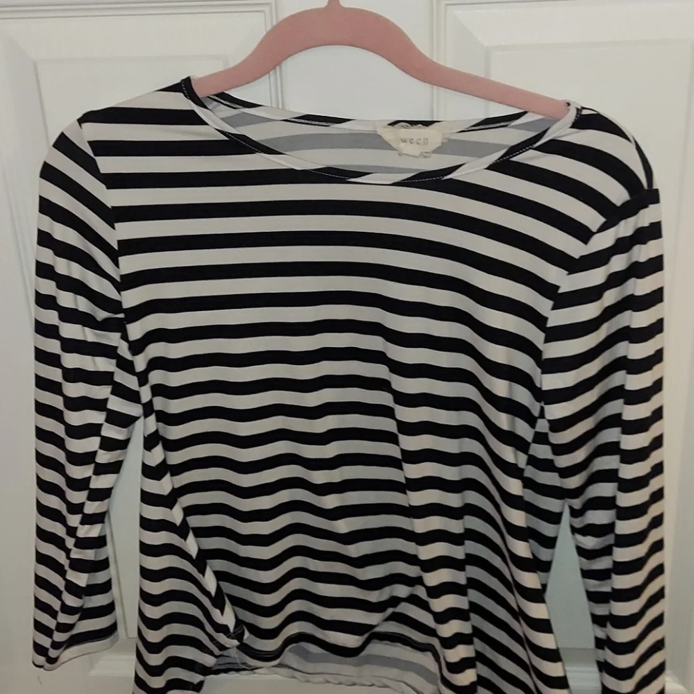BTween Black and White Striped Top Handkerchief Hem